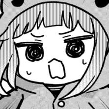 a photo of amane momose in a frog raincoat looking shocked, from minigram’s 38th edition